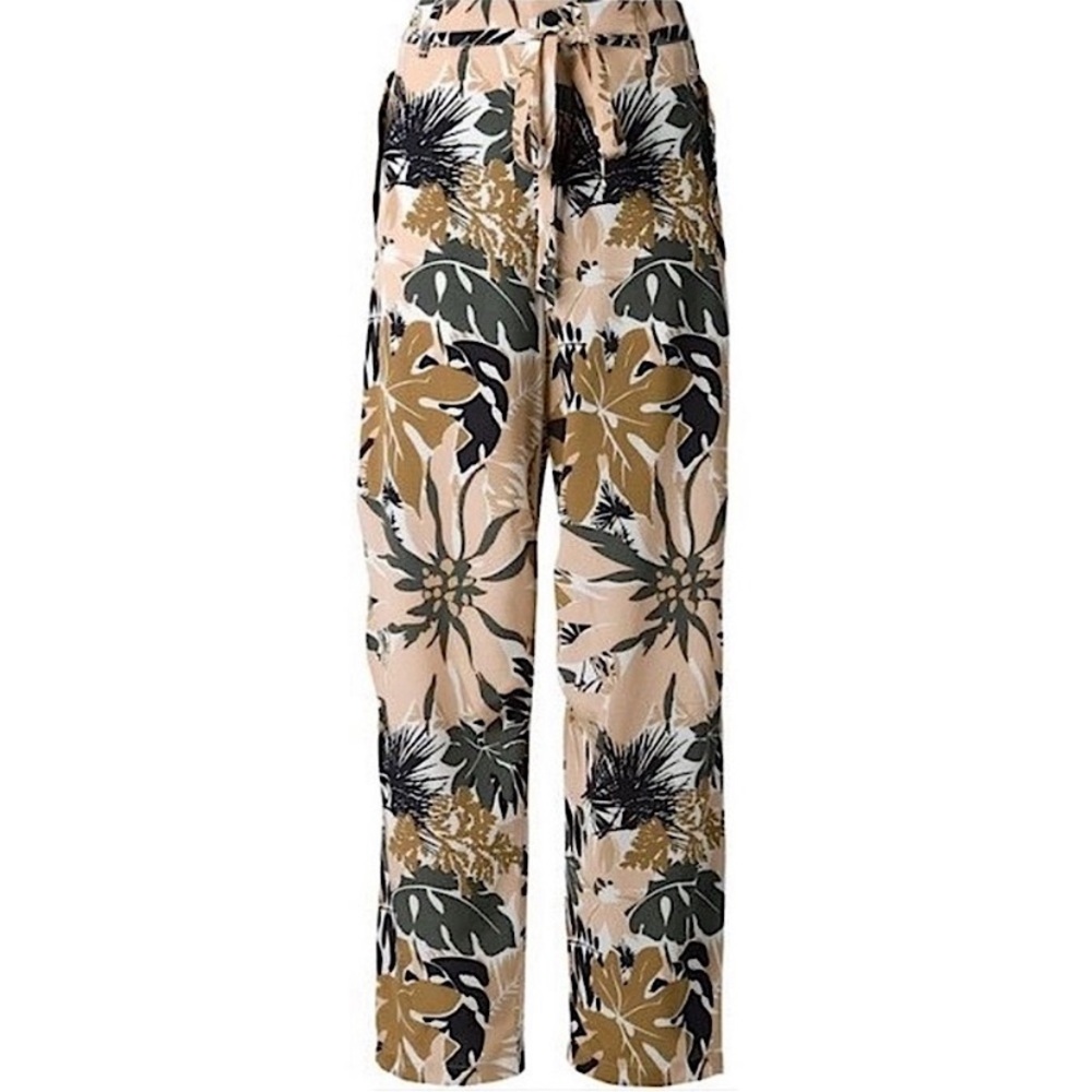 rag & bone SILK CREPE TROPICAL PRINT VICTORIA RESORT PANTS Tan Green 6